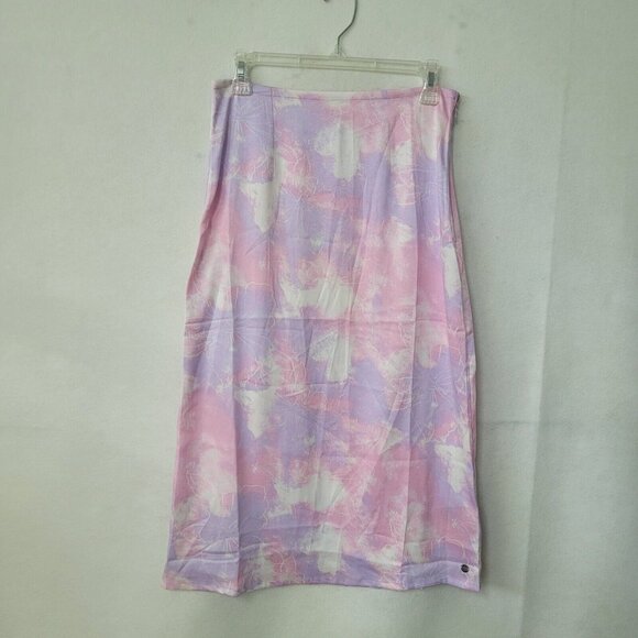 Roxy Lonely Star Printed Skirt Womens S Pink Purple Pastel A-Line Midi Beach New - Picture 2 of 14